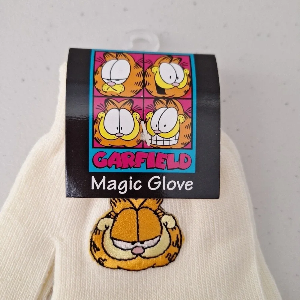 Garfield Knit Magic‎ Gloves Winter Vintage Embroidered White Cream One Size NEW